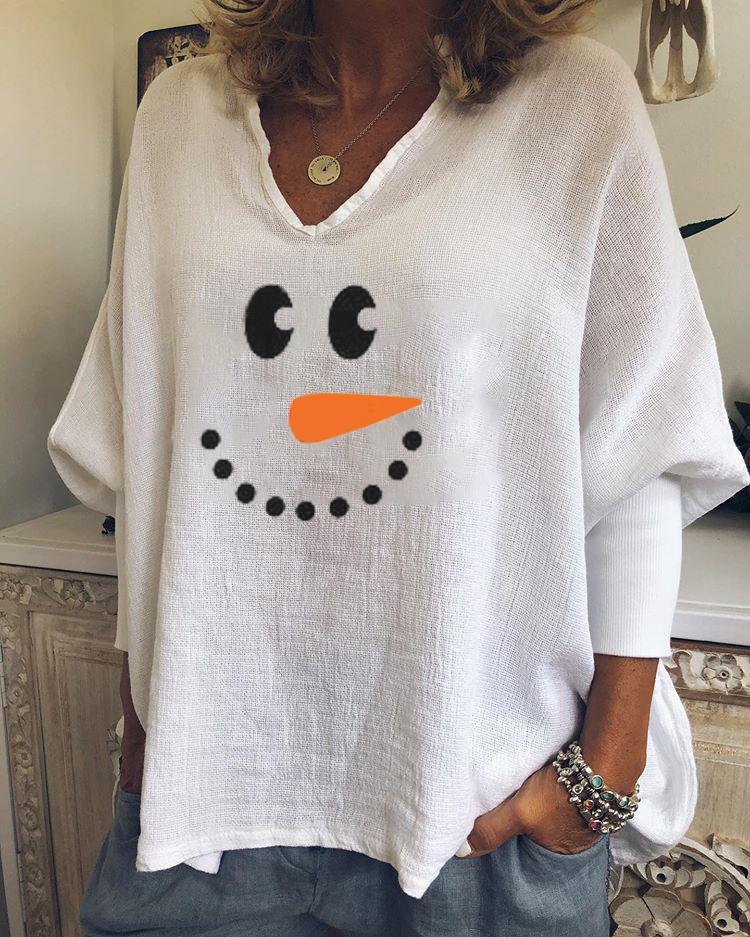 Women's Snowman Printed Long Sleeve Blouse