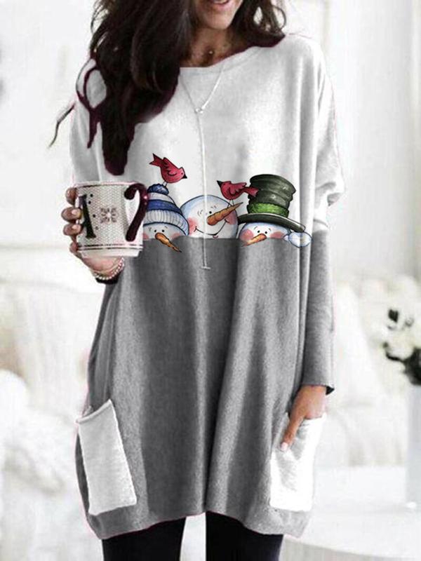 Women's Snowman Print Long Sleeves T-shirt