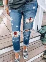 Load image into Gallery viewer, Women&#39;s Snowman Face Printed Christmas Jeans
