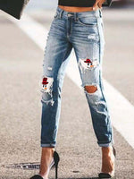 Load image into Gallery viewer, Women&#39;s Snowman Face Printed Christmas Jeans
