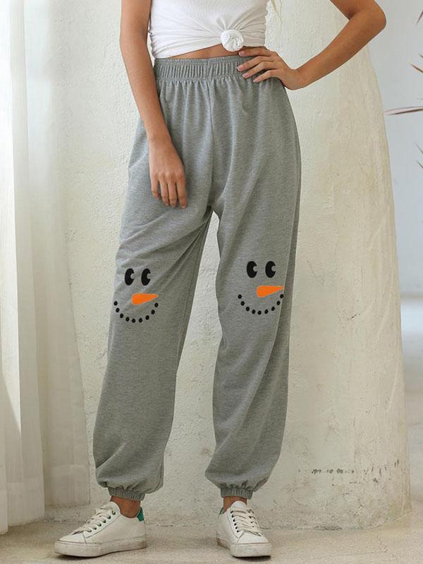 Women's Snowman Face Printed Casual Sweatpants