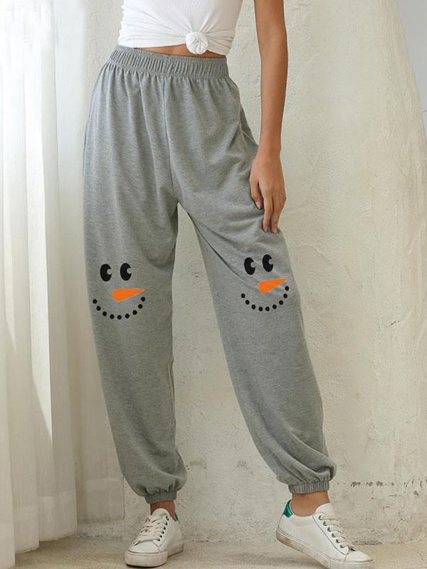 Women's Snowman Face Printed Casual Sweatpants