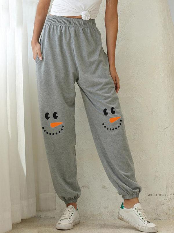 Women's Snowman Face Printed Casual Sweatpants