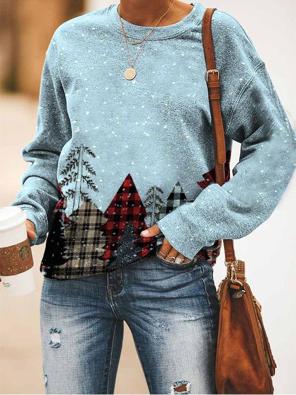 Women's Snowy Christmas Tree Print Sweatshirt