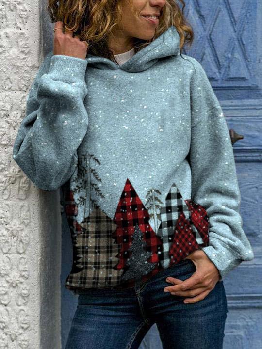 Women's Snowy Christmas Tree Forest Print Hoodie