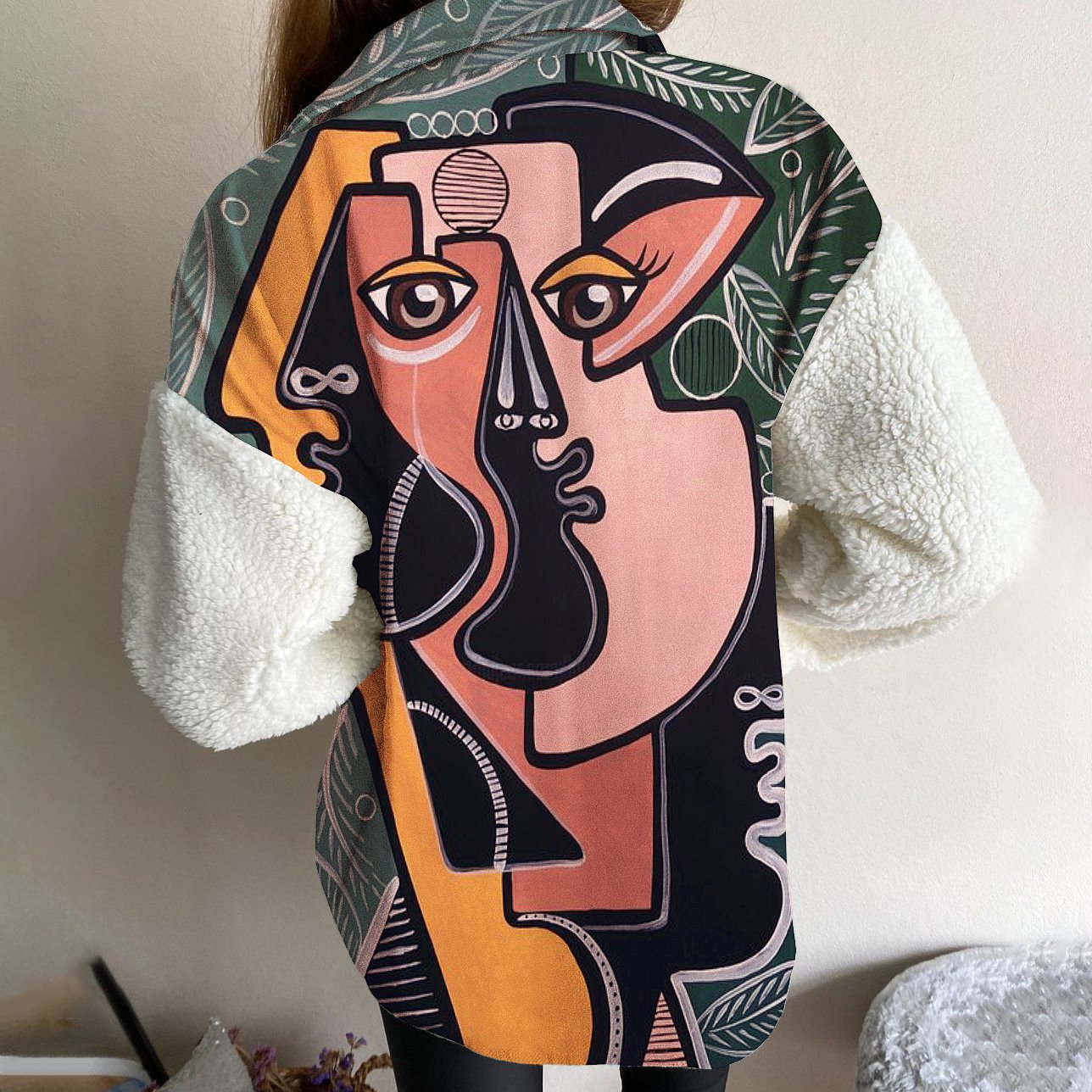 Fashion pocket printing stitching lambswool jacket