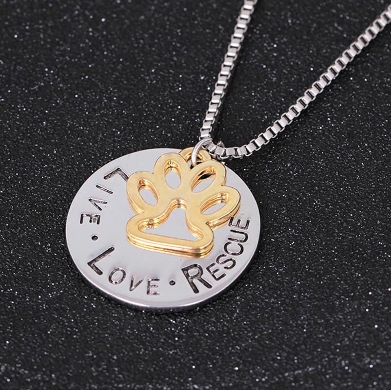 Fashion Dog Paw "Live love Rescue" Necklace