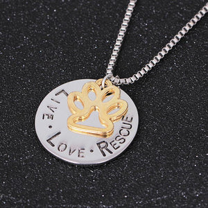 Fashion Dog Paw "Live love Rescue" Necklace