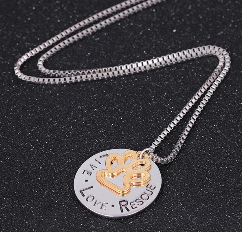 Fashion Dog Paw "Live love Rescue" Necklace