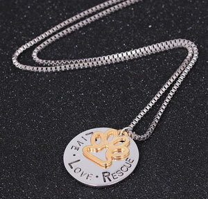 Fashion Dog Paw "Live love Rescue" Necklace