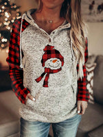 Load image into Gallery viewer, Women&#39;s Christmas Plaid Printed Snowman Comfortable Hoodie
