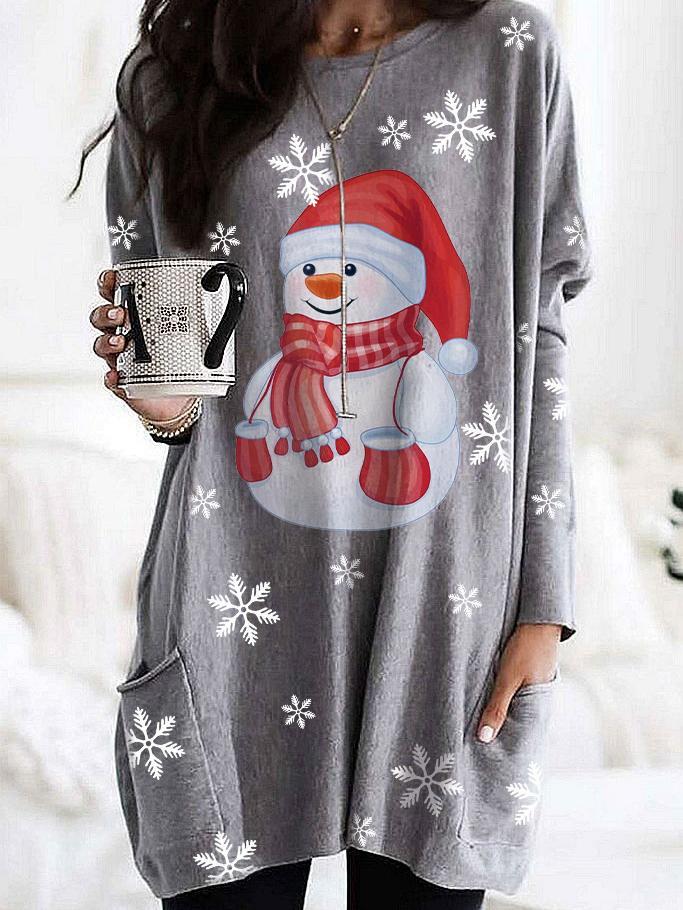 Ladies Snowman Print Long T-shirt