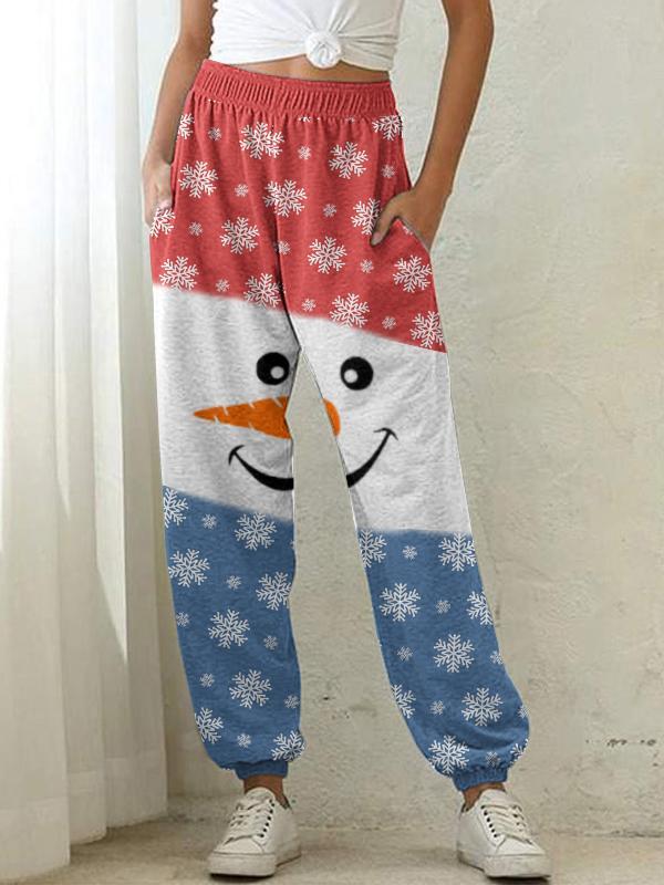 Ladies snowman printed casual pants