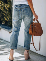 Load image into Gallery viewer, Ladies Christmas Snowman Smiley Face Printed Drawstring Ripped Jeans
