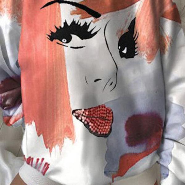 European and American hot-selling women&#39;s casual round neck loose digital printing women&#39;s sweater