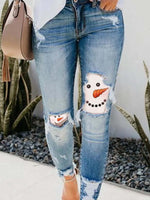 Load image into Gallery viewer, Women&#39;s Snowman Face Printe Christmas Jeans
