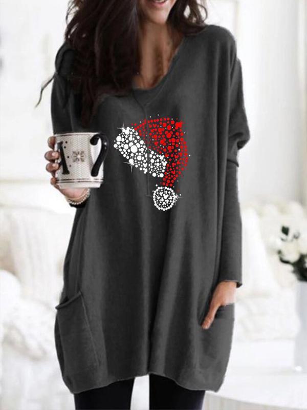 Women's ChristmasHat Print Round Neck Shirt