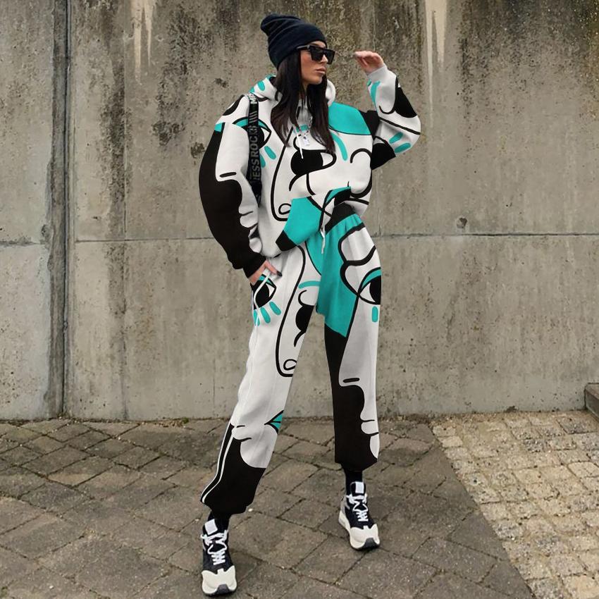 Ladies autumn/winter European and American printed sweater suit