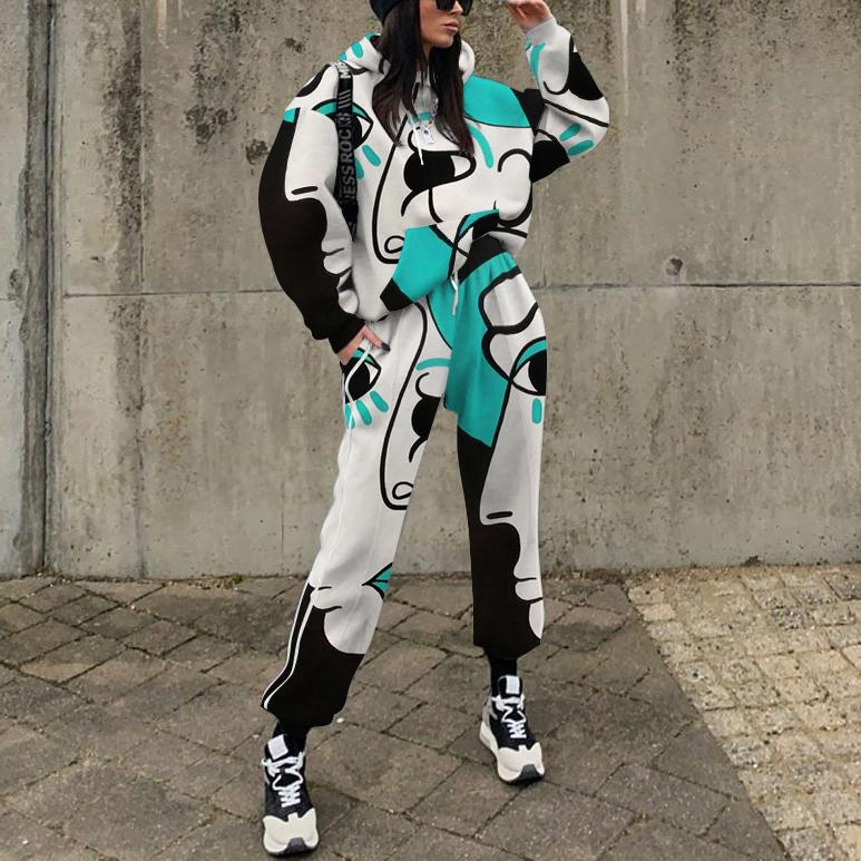 Ladies autumn/winter European and American printed sweater suit