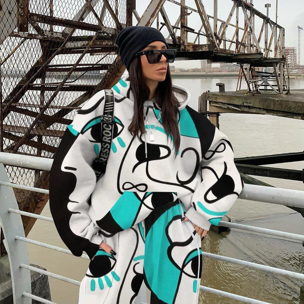 Ladies autumn/winter European and American printed sweater suit