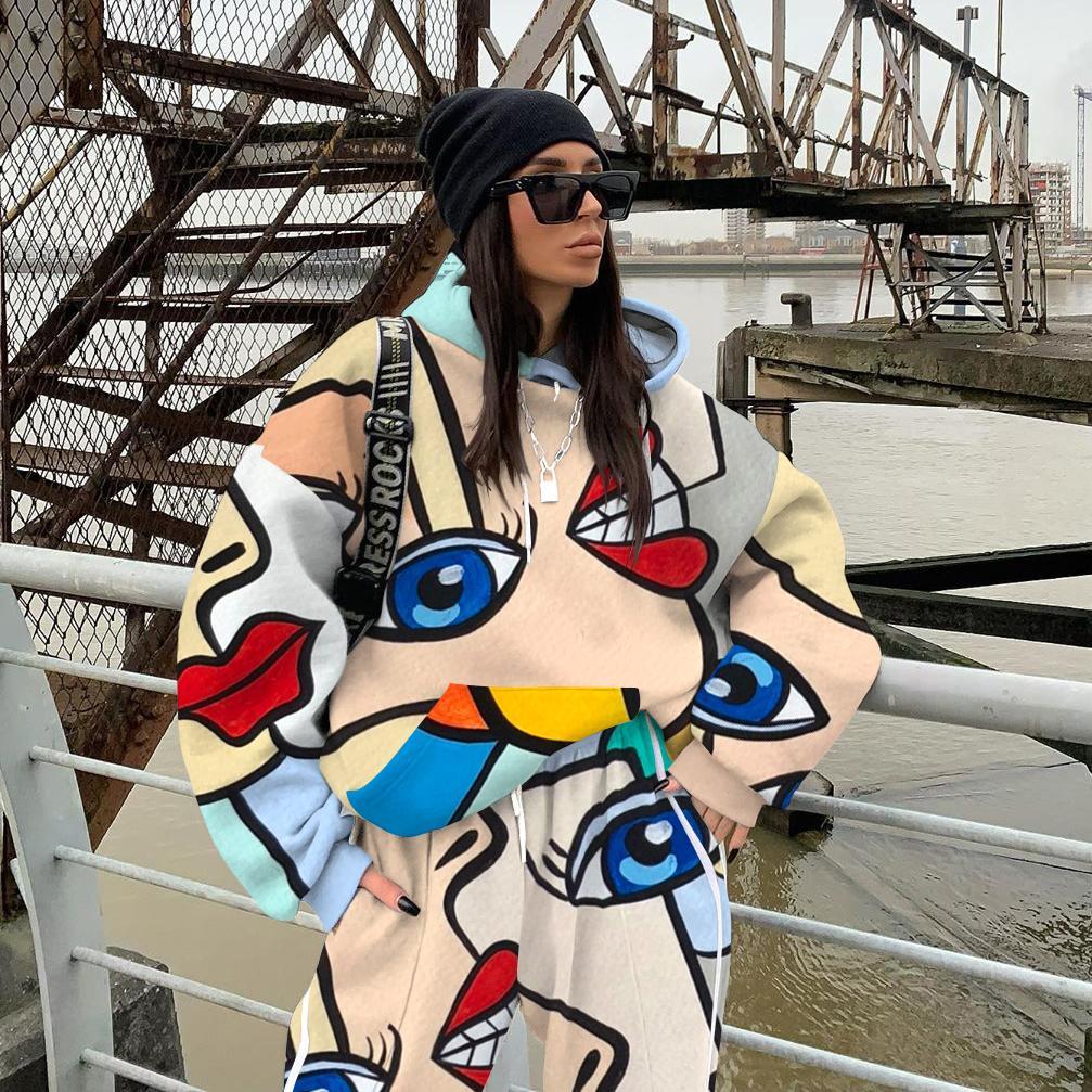 Ladies autumn and winter European and American printing suit