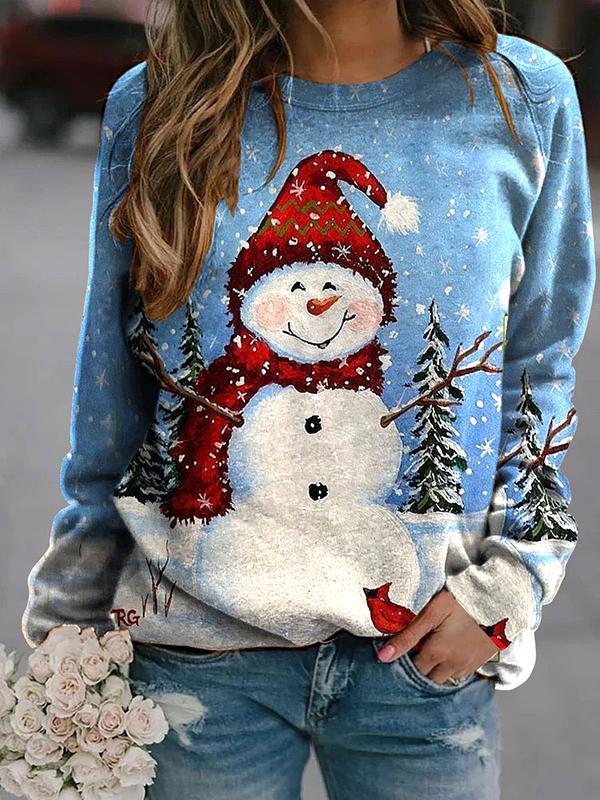 Women's Casual Christmas Snowman Printed Sweatshirt
