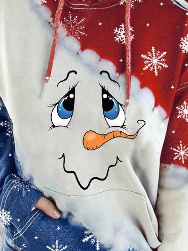 Women's Cute Snowman Face Print Hoodie