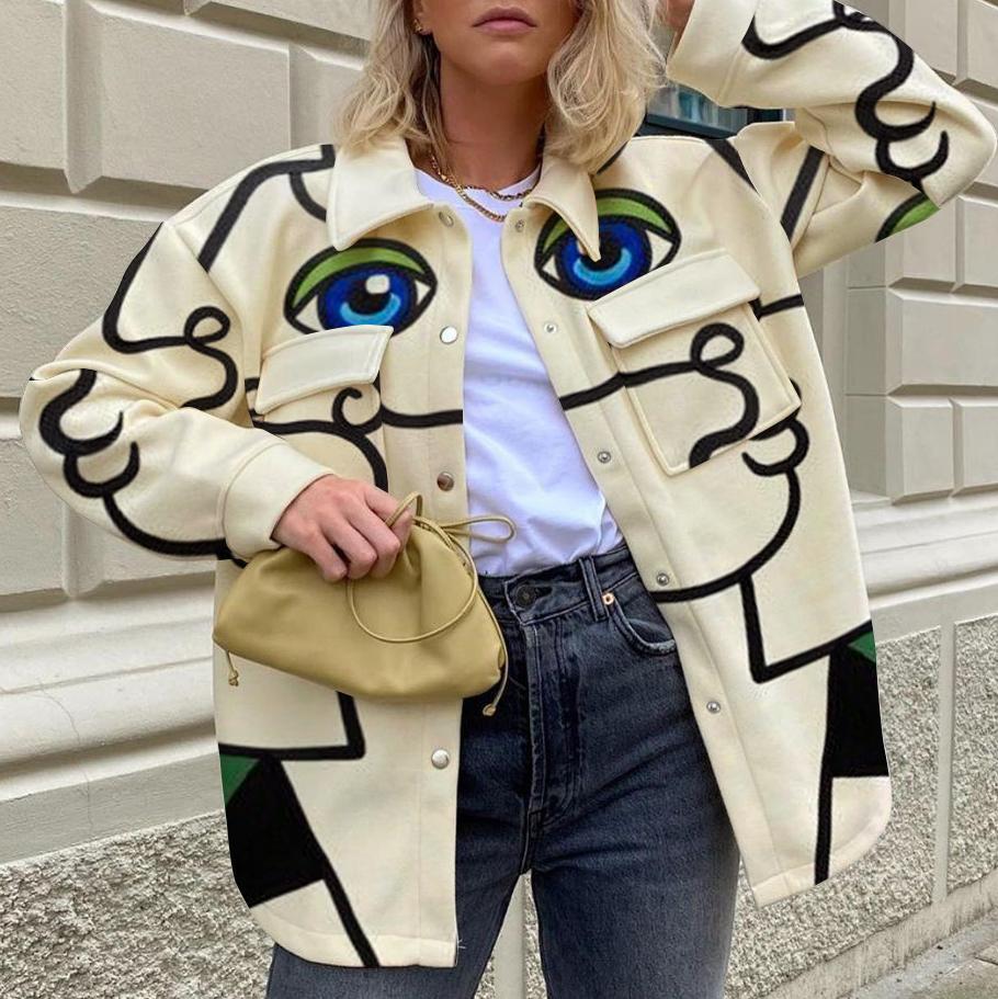 Fashion pocket print long sleeve jacket