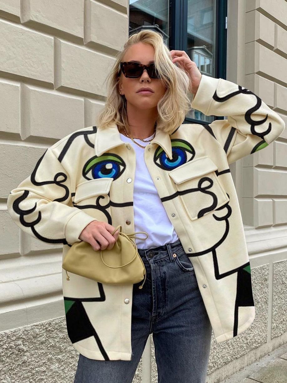 Fashion pocket print long sleeve jacket