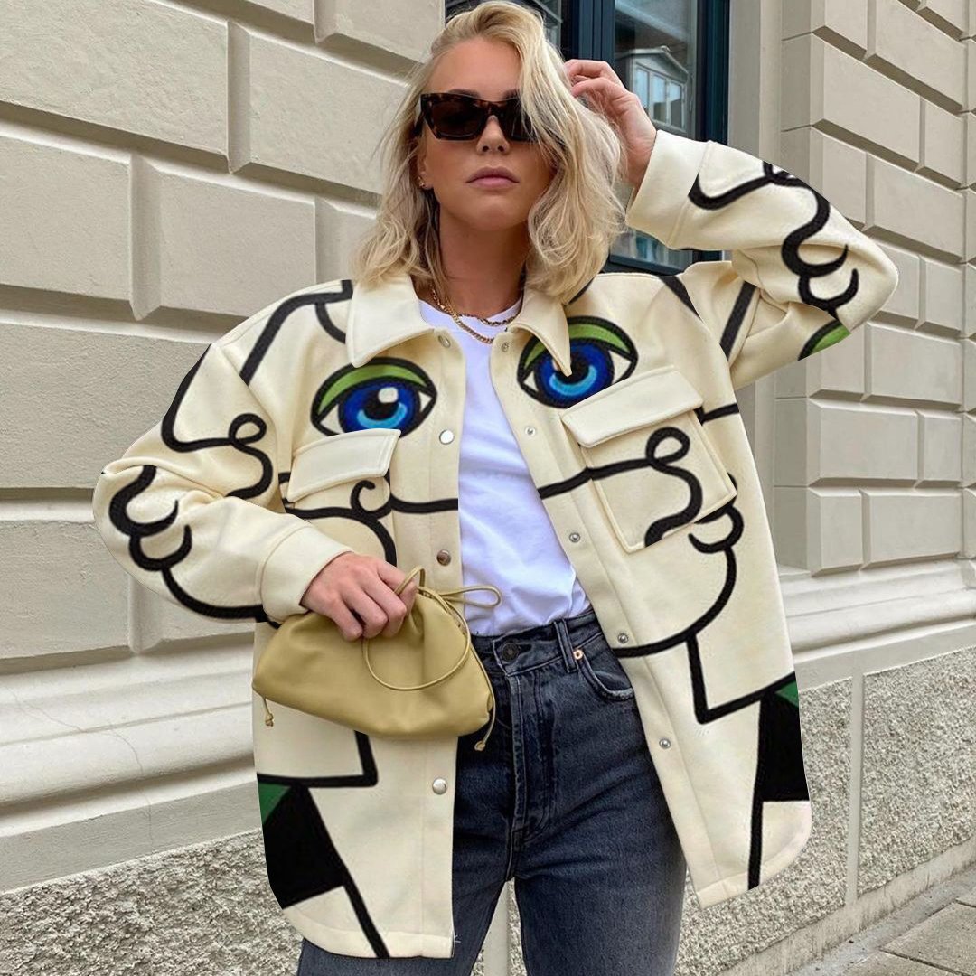 Fashion pocket print long sleeve jacket