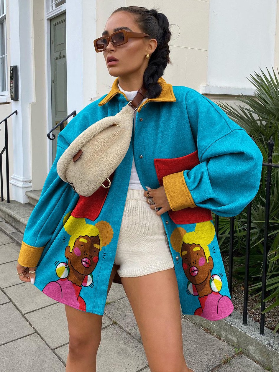 Fashion street girl print pocket jacket