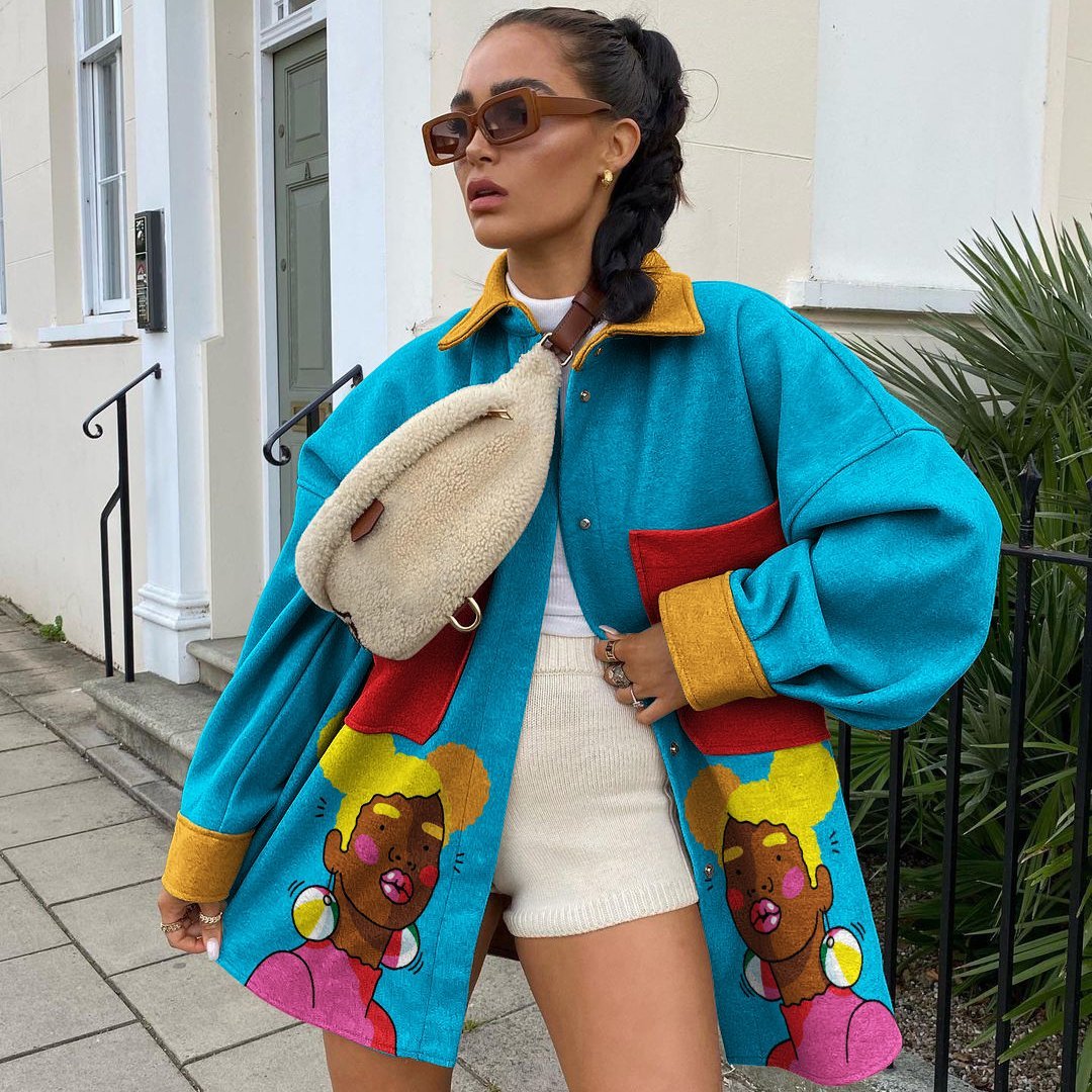 Fashion street girl print pocket jacket