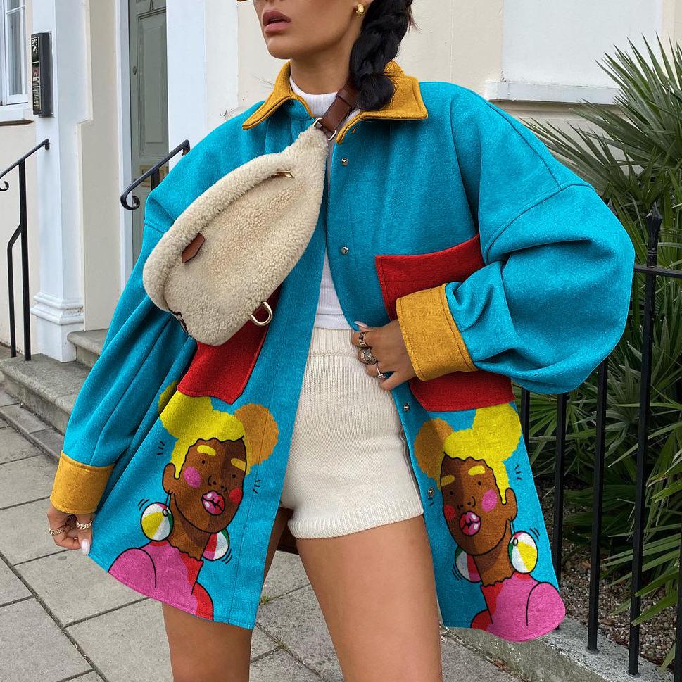Fashion street girl print pocket jacket