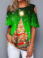 Load image into Gallery viewer, Christmas Tree Cold Shoulder T-Shirt
