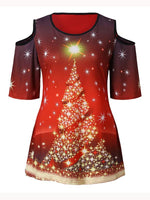 Load image into Gallery viewer, Christmas Tree Cold Shoulder T-Shirt
