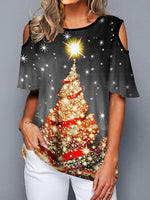 Load image into Gallery viewer, Christmas Tree Cold Shoulder T-Shirt
