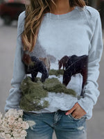Load image into Gallery viewer, Women&#39;s horse print casual crew neck sweatshirt
