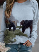 Load image into Gallery viewer, Women&#39;s horse print casual crew neck sweatshirt
