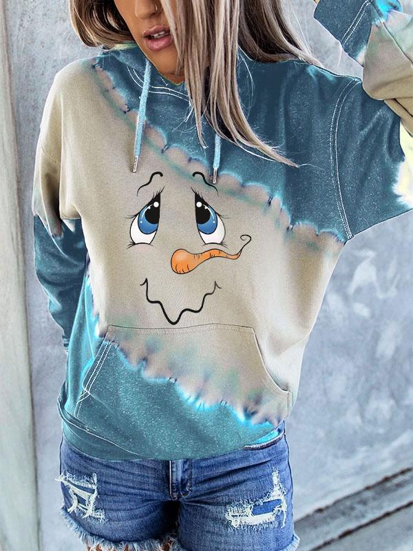 Women's Cute Snowman Face Print Hoodie