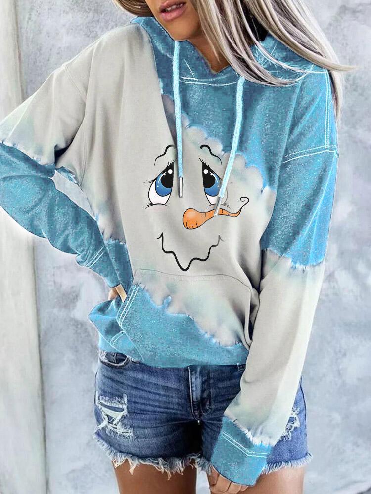Women's Cute Snowman Face Print Hoodie