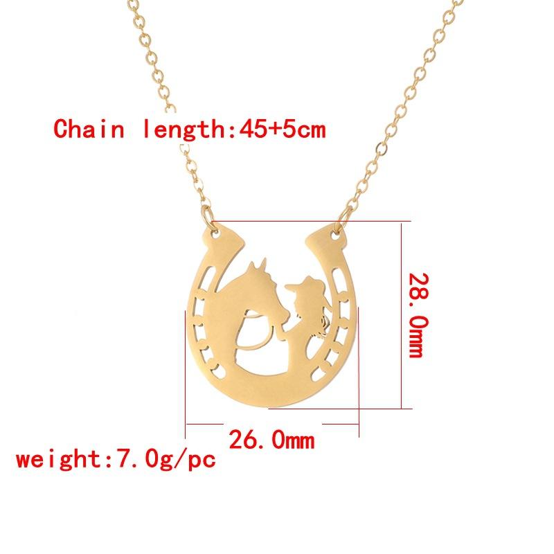 Simple lady Horse girl clavicle chain stainless steel horseshoe pendant necklace