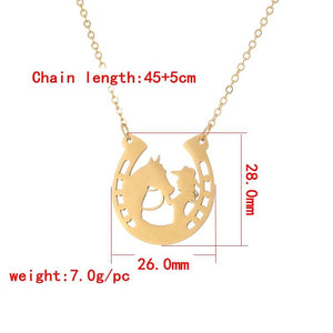 Simple lady Horse girl clavicle chain stainless steel horseshoe pendant necklace