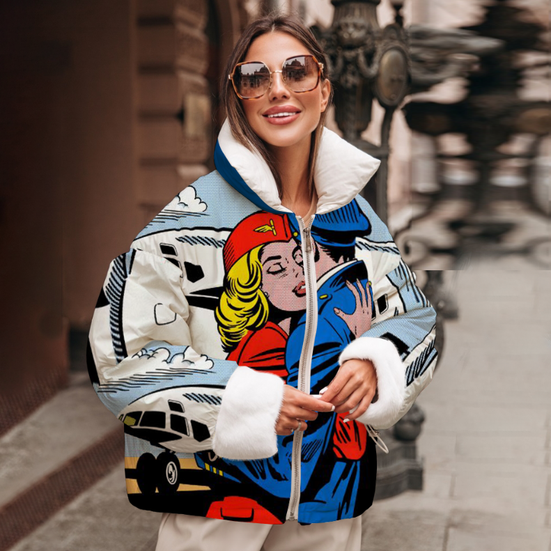 Ladies casual fashion European and American printed cotton coat