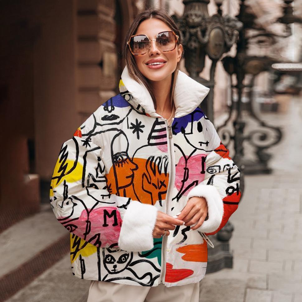 Ladies casual fashion European and American printed cotton coat