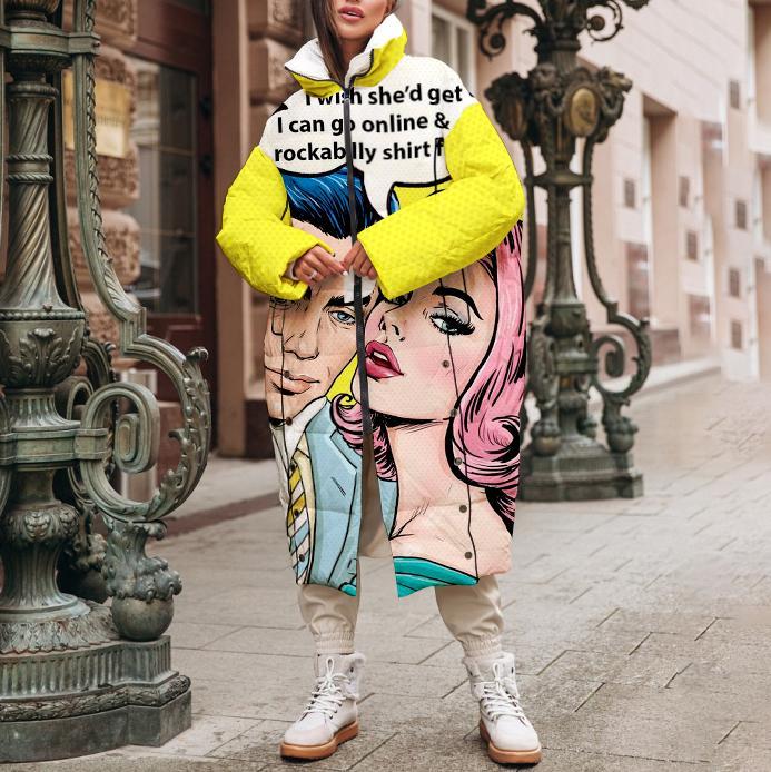 Ladies casual fashion European and American printed cotton coat