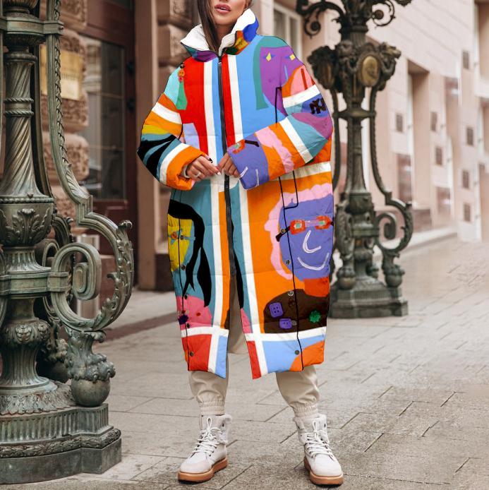 Ladies casual fashion European and American printed cotton coat