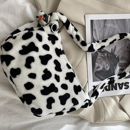 Women's graffiti cow plush shoulder bag