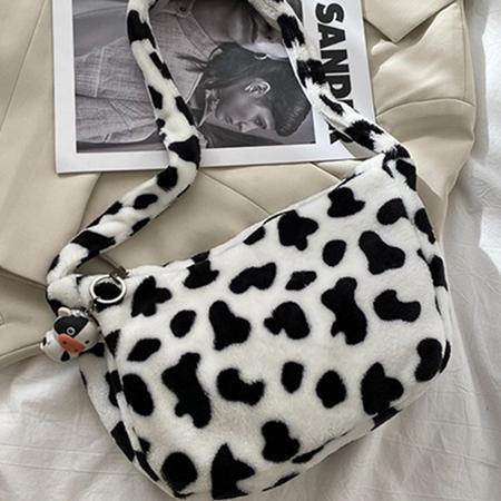 Women's graffiti cow plush shoulder bag