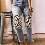 Load image into Gallery viewer, Women&#39;s Cow Ripped Patchwork Slim Jeans
