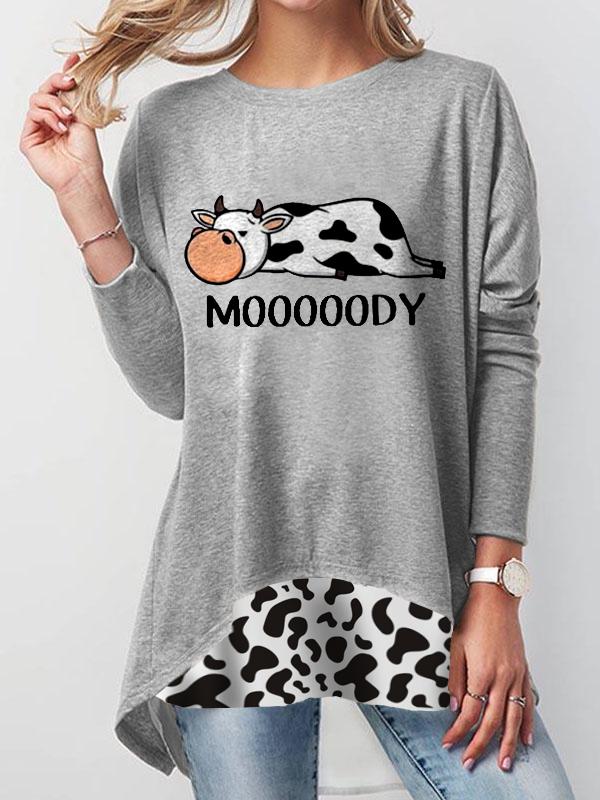 Women's Cow Print Crew Neck Sweatshirt